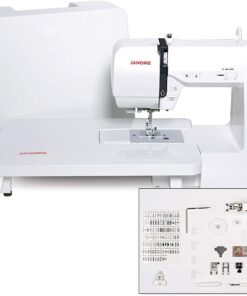 Janome JW8100 Fully-Featured Computerized Sewing Machine with 100 Stitches, 7 Buttonholes, Hard Cover, Extension Table and 22 Accessories