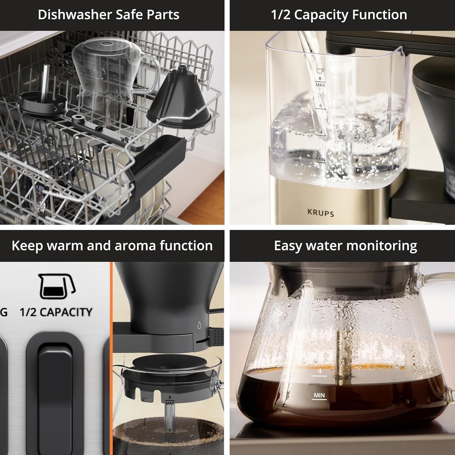 KRUPS Essential Brewer 8 Cup Drip Coffee Maker Machine, SCA-Certified, Blooming Technology, Barista-Quality, Pour Over Coffee Machine, Easy to Clean, Stainless Steel Design, Silver25 KRUPS Essential Brewer 8 Cup Drip Coffee Maker Machine, SCA-Certified, Blooming Technology, Barista-Quality, Pour Over Coffee Machine, Easy to Clean, Stainless Steel Design, Silver