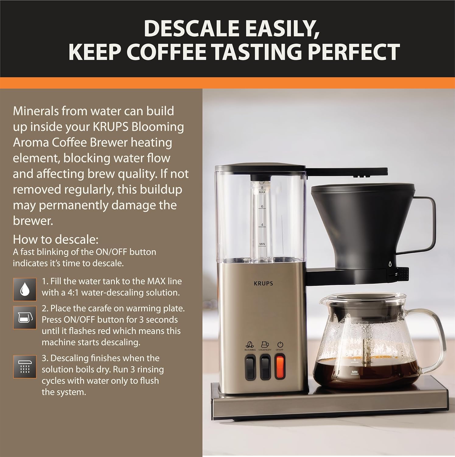 KRUPS Essential Brewer 8 Cup Drip Coffee Maker Machine, SCA-Certified, Blooming Technology, Barista-Quality, Pour Over Coffee Machine, Easy to Clean, Stainless Steel Design, Silver26 KRUPS Essential Brewer 8 Cup Drip Coffee Maker Machine, SCA-Certified, Blooming Technology, Barista-Quality, Pour Over Coffee Machine, Easy to Clean, Stainless Steel Design, Silver