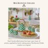 MACKENZIE-CHILDS Enamel Tea Kettle, Stylish Tea Kettle for Stovetop, Green-and-White Emerald Check, 2 Quarts