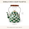 MACKENZIE-CHILDS Enamel Tea Kettle, Stylish Tea Kettle for Stovetop, Green-and-White Emerald Check, 2 Quarts