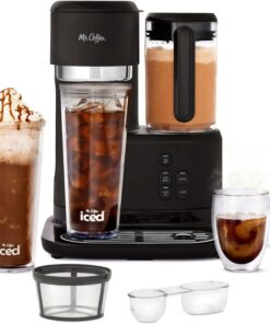 Mr. Coffee 3-in-1 Single-Serve Iced and Hot Coffee/Tea Maker with Blender with Reusable Filter, Scoop, Recipe Book, 2 Tumblers, Lids and Straws, Black