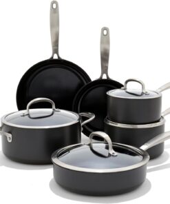 OXO Enhanced 10 Piece Cookware Pots & Pans Set, PFAS-Free Ceramic Nonstick, Durable Hard Anodized Cookware, Scratch Resistant, Stainless Steel Handle, Good Grips, Dishwasher & Oven Safe, Black