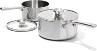 OXO Mira Tri-Ply Stainless Steel, 1.5QT and 3QT Saucepan Pot Set with Lids, Induction, Multi Clad, Dishwasher and Metal Utensil Safe