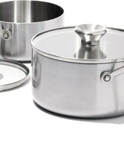 OXO Mira Tri-Ply Stainless Steel, 1.5QT and 3QT Saucepan Pot Set with Lids, Induction, Multi Clad, Dishwasher and Metal Utensil Safe