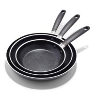 OXO Non-Stick Every Day Frying Pan Set, BPA-Free Comfort Grip Silicone Handles, Dishwasher & Oven Safe, PFAS-Free Ceramic Skillets, Black, 8”, 10” & 12”