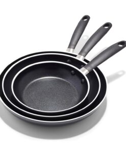 OXO Non-Stick Every Day Frying Pan Set, BPA-Free Comfort Grip Silicone Handles, Dishwasher & Oven Safe, PFAS-Free Ceramic Skillets, Black, 8”, 10” & 12”