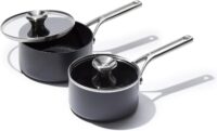 OXO Professional 1.7QT and 2.3QT Saucepan Pot Set with Lids Hard Anodized Ceramic Nonstick Cookware PFAS-Free Induction Suitable Stainless Steel Diamond Reinforced Coating Dishwasher/ Oven Safe Black