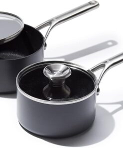 OXO Professional 1.7QT and 2.3QT Saucepan Pot Set with Lids Hard Anodized Ceramic Nonstick Cookware PFAS-Free Induction Suitable Stainless Steel Diamond Reinforced Coating Dishwasher/ Oven Safe Black