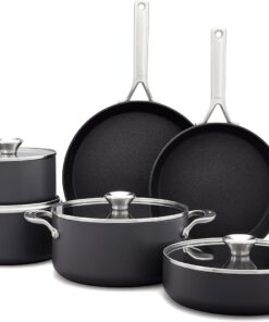 OXO Professional 10 Piece Cookware Pots and Pans Set, Hard Anodized Ceramic Nonstick PFAS-Free,Stainless Steel Handles,Induction,Skillets,Saute,Diam \ond Reinforced Coating,Dishwasher & Oven Safe,Black
