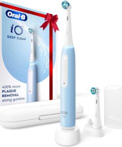Oral-B iO Deep Clean Rechargeable Electric Powered Toothbrush, Icy Blue with iO Series 3 Limited, 2 Brush Heads and Travel Case - Pressure Sensor to Protect Gums - 3 Cleaning Settings - 2 Minute Timer