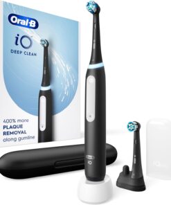 Oral-B iO Deep Clean Rechargeable Electric Toothbrush, Black, iO Series 3 Limited, 2 Brush Heads, Travel Case, Pressure Sensor, 3 Cleaning Settings