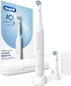 Oral-B iO Deep Clean Rechargeable Electric Toothbrush, White, iO Series 3 Limited, 2 Brush Heads, Travel Case, Pressure Sensor, 3 Cleaning Settings, 2-Minute Timer