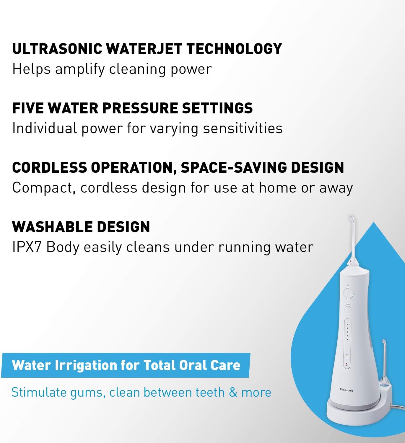 Panasonic Professional Cordless Water Flosser for Dental, Bridge and Orthodontic Care, Portable Oral Irrigator with Ultrasonic Cleaning – EW1511W (White)1 Panasonic Professional Cordless Water Flosser for Dental, Bridge and Orthodontic Care, Portable Oral Irrigator with Ultrasonic Cleaning – EW1511W (White)