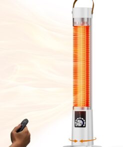Patio Heater for Outdoor Use, Infrared Electric Outdoor Heater, 1500W Instant Heating, 60-Degree Oscillation, 9 Heat Levels, 9H Timer, Remote, for Garage, Backyard, Large Room, Indoor, 32.2", White