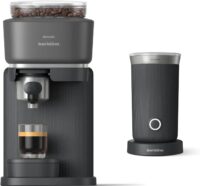 Philips Baristina Espresso Machine+Milk Frother Bundle. Real espresso. Compact coffee machine, portafilter, grinder, Cafe Crema. Dairy & Non-Dairy Milk foam​. Hot & Cold. Easy Clean. Black (BAR303/60)