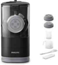 Philips Kitchen Appliances Compact Pasta and Noodle Maker, Viva Collection, Comes with 3 Default Classic Pasta Shaping Discs, Fully Automatic, Recipe Book, Small, Black (HR2371/05)