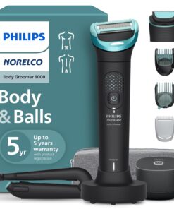 Philips Norelco Body Groomer 9000 Series, Body Hair Trimmer for Men & Intimate Shaver System with UV Cube Cleaner & Adjustable Back Attachment, 100% Showerproof, BG9480/50