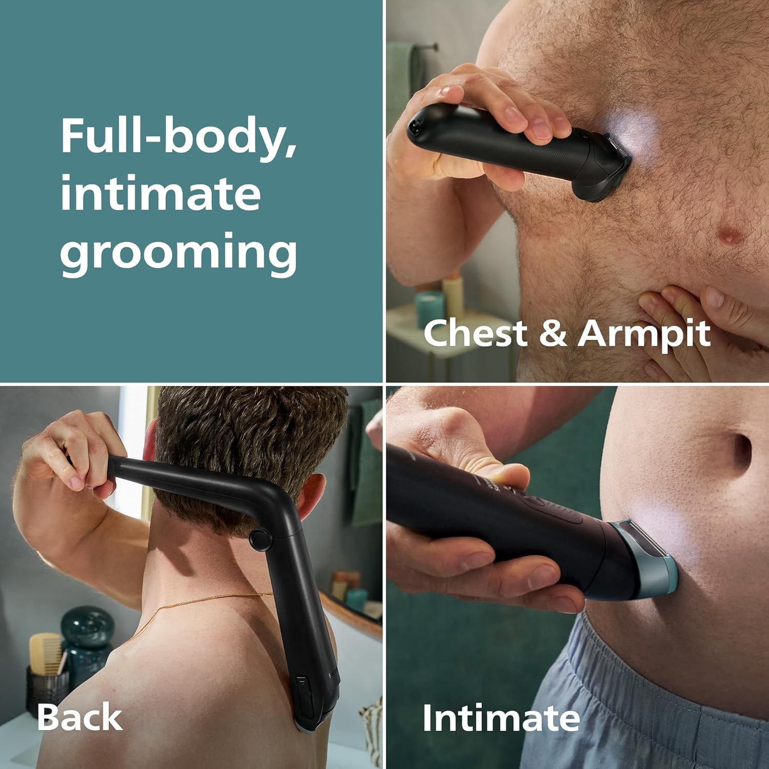 Philips Norelco Body Groomer 9000 Series, Intimate Trimmer for Bi-directional Use & Waterproof Wet Dry Body Shaver System with Foldable Back Attachment & UV Cube Cleaner, BG9485 501 Philips Norelco Body Groomer 9000 Series, Intimate Trimmer for Bi-directional Use & Waterproof Wet Dry Body Shaver System with Foldable Back Attachment & UV Cube Cleaner, BG9485/50