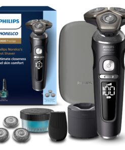 Philips Norelco Shaver Series 9000 Prestige, Wet and Dry Electric Shaver, Lift & Cut Shaving System, SenseIQ Technology, Precision Trimmer, Cleaning Pod, Premium Pouch, Black Matte, Model SP9840/90
