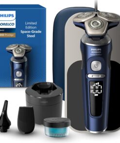 Philips Norelco Shaver Series 9000 Prestige, Wet and Dry Electric Shaver, System, SenseIQ Technology, Precision Trimmer, Nose Trimmer, Qi Charging Pad, Cleaning Pod, Adriatic Blue, SP9886/89