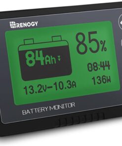 Renogy 500A Battery Monitor with Shunt, High and Low Voltage Programmable Alarm, Range 10V-120V up to 500A, 20ft Shielded Cable, Compatible 12V Lithium Sealed, Gel, Flooded Batteries,Black