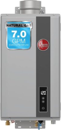 Rheem RTG-70DVLN-3 High Efficiency Non-Condensing Indoor Tankless Natural Gas Water Heater 7.0 GPM, 160,000 BTUs