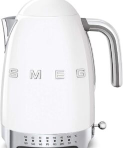 SMEG 7-Cup Variable Temperature Electric Kettle - Retro Style Aesthetic with Advanced Technology - Stainless Steel, 1400W, 120V, 360° Swivel Base, Keep Warm Function (White)