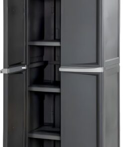 Sterilite 4 Shelf Cabinet, Lockable Utility Storage w/ Adjustable Shelves, Gray - Plastic Shelving Unit for Organizing Garage, Pantry, Basement, Laundry Room or Mudroom