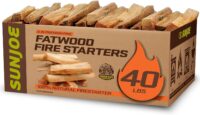 Sun Joe 40-Pound Fatwood Fire Starter Sticks, All-Natural Pine Kindling for Fireplace, Wood Stove, Pit and Grill, Made for Indoor or Outdoor Use, FATWOOD40
