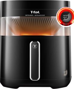 T-fal Infrared Air Fryer, 2x Faster Than Traditional Heating*, Large Air Fryer Dehydrator Combo, 8 Cooking Functions, Window With Light, No-Shake Technology, Dishwasher Safe, 1800W, Black