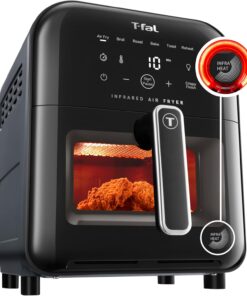 T-fal Infrared Air Fryer, 2x Faster Than Traditional Heating*, Large Air Fryer Toaster Oven Combo, 6 Qt Digital Touch Screen, 7-in-1 Cooking Functions, No-Shake Technology, 1550W, Black