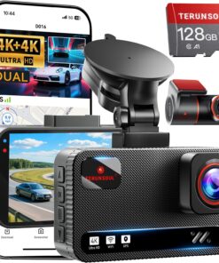 TERUNSOUl 4K+4K Dash Cam Front and Rear, Free 128GB Card Included, 5.8GHz WiFi Dash Camera for Cars, Built-in GPS, G-Sensor, 170°Wide Angle, 3" IPS Screen, 24H Parking Mode, Support 512GB Max