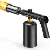 ThermoMaven Propane Torch with One-Touch Max Fire, Cooking Blow Torch Gun with Safety Lock, Charcoal Lighter, Flame Thrower, Gas Welding Kit Kitchen Food Torch Head for Grill, Sous Vide, BBQ, Black