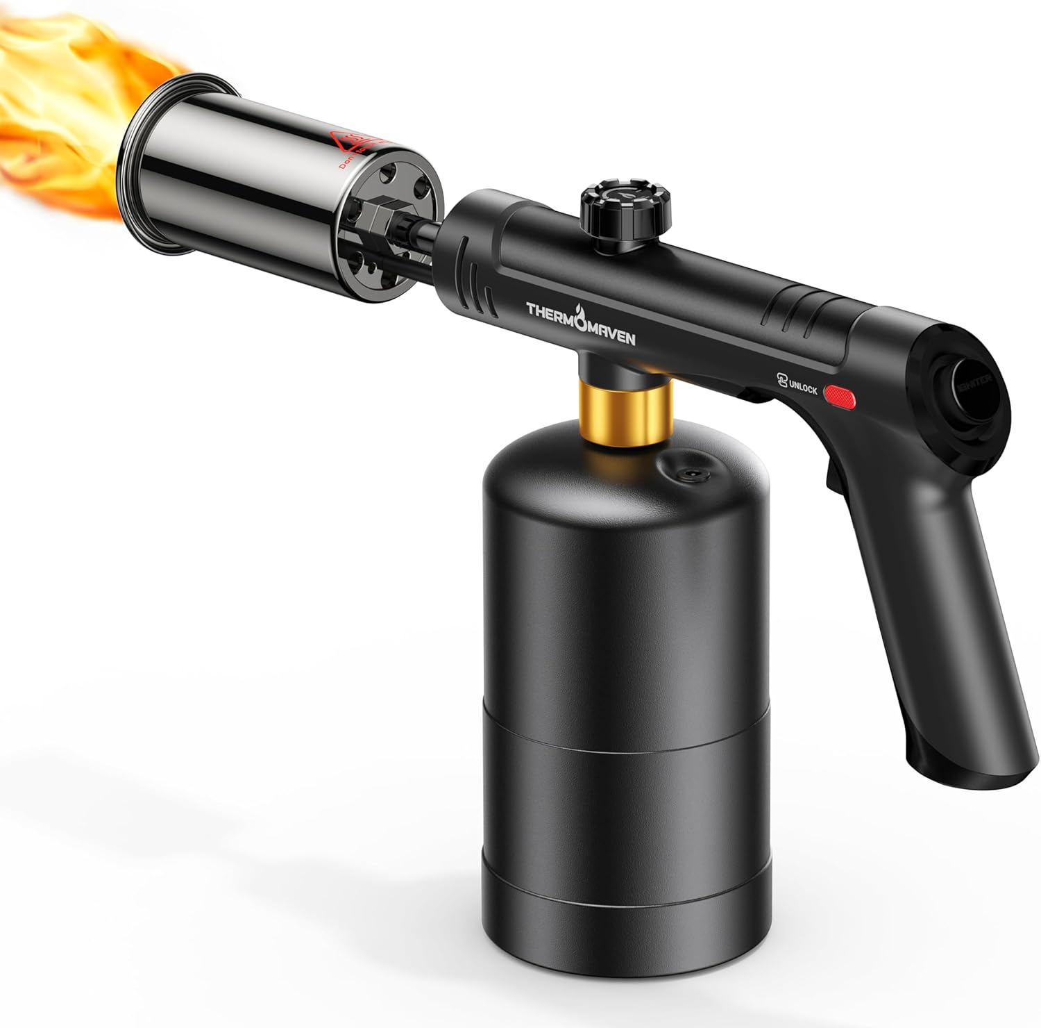 ThermoMaven Propane Torch with One-Touch Max Fire, Cooking Blow Torch Gun with Safety Lock, Charcoal Lighter, Flame Thrower, Gas Welding Kit Kitchen Food Torch Head for Grill, Sous Vide, BBQ, Black ThermoMaven Propane Torch with One-Touch Max Fire, Cooking Blow Torch Gun with Safety Lock, Charcoal Lighter, Flame Thrower, Gas Welding Kit Kitchen Food Torch Head for Grill, Sous Vide, BBQ, Black