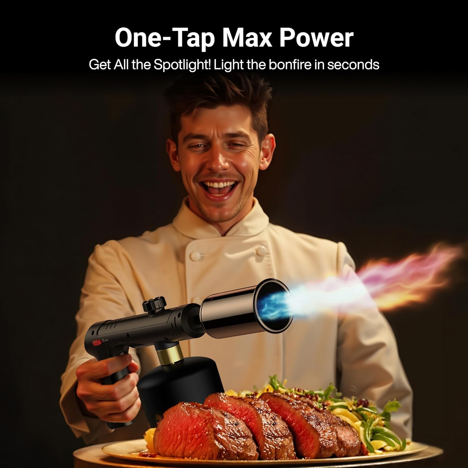 ThermoMaven Propane Torch with One-Touch Max Fire, Cooking Blow Torch Gun with Safety Lock, Charcoal Lighter, Flame Thrower, Gas Welding Kit Kitchen Food Torch Head for Grill, Sous Vide, BBQ, Black ThermoMaven Propane Torch with One-Touch Max Fire, Cooking Blow Torch Gun with Safety Lock, Charcoal Lighter, Flame Thrower, Gas Welding Kit Kitchen Food Torch Head for Grill, Sous Vide, BBQ, Black - Image 4