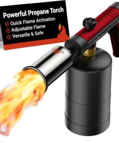 ThermoMaven Propane Torch with One-Touch Max Fire, Cooking Blow Torch Gun with Safety Lock, Charcoal Lighter, Flame Thrower, Gas Welding Kit Kitchen Food Torch Head for Grill, Sous Vide, BBQ, Red