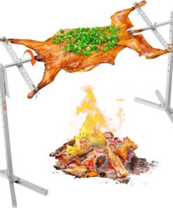 VEVOR Electric BBQ Rotisserie Grill Kit, 56 Inch 132 lbs Capacity, Automatic 52W Motor Height Adjustable Universal Roaster Stand, Stainless Steel Grilling Kit, Spit Rod with Heat Shield for Pig Lamb