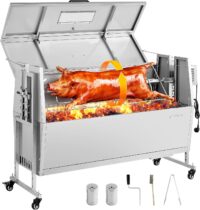 VEVOR Rotisserie Grill with Hooded Cover Roaster, 46 Inch 198Lbs Capacity, BBQ Outdoor Pig Lamb Rotisserie Roaster, Electric 52W Motor Stainless Steel Roasterfor Camping Outdoor Barbecue