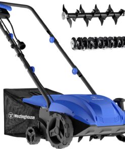 Westinghouse 13-Inch 12 Amp 2-in-1 Corded Lawn Electric Dethatcher and Scarifier with 8 Gallon Thatch Collection Bag, 4-Position Depth Adjustment, Foldable Handle, for Lawn, Yard and Grass