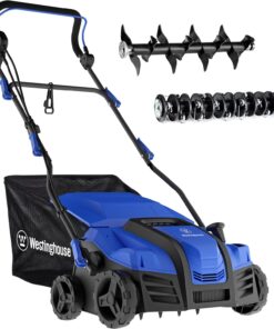 Westinghouse 16-Inch 15 Amp 2-in-1 Corded Lawn Electric Dethatcher and Scarifier with 14.5 Gallon Thatch Collection Bag, 5-Position Depth Adjustment, Foldable Handle, for Lawn, Yard and Grass