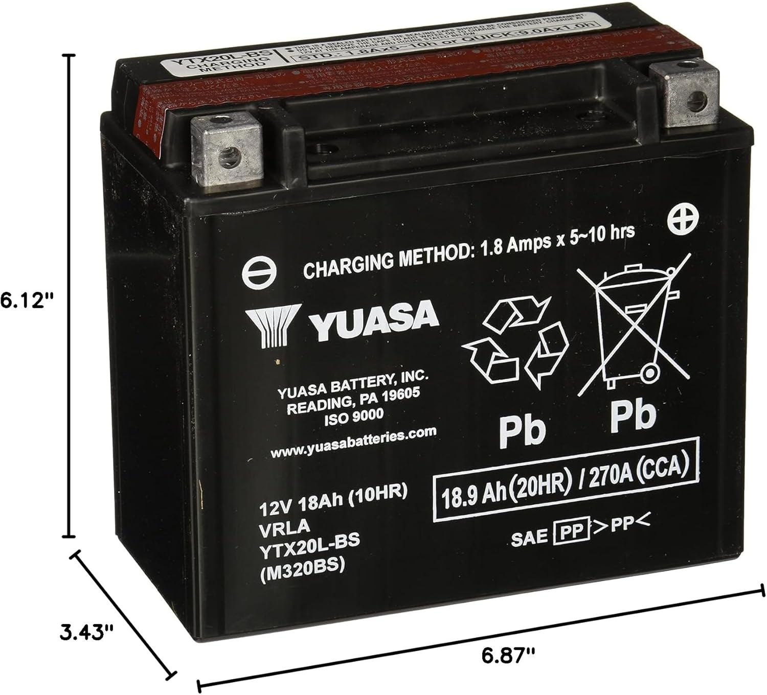 Yuasa YUAM320BS YTX20L-BS Maintenance Free AGM Battery with Acid pack Yuasa YUAM320BS YTX20L-BS Maintenance Free AGM Battery with Acid pack - Image 8