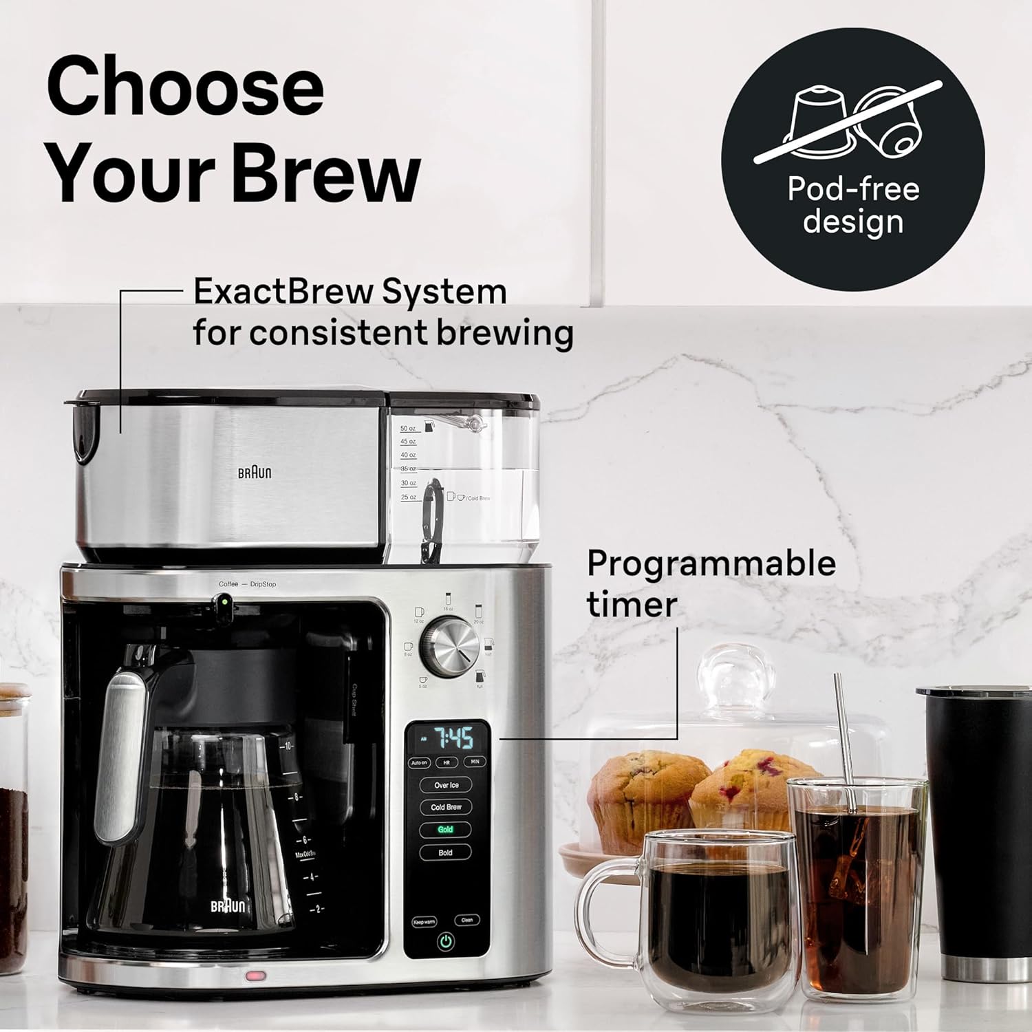 Braun MultiServe Plus 10-Cup Drip Coffee Maker - Hot & Cold Multi-Serve Brewer with Programmable Timer and Auto Start, Over Ice Function, Stainless Steel & Pod-Free Design, KF9270SI2 Braun MultiServe Plus 10-Cup Drip Coffee Maker - Hot & Cold Multi-Serve Brewer with Programmable Timer and Auto Start, Over Ice Function, Stainless Steel & Pod-Free Design, KF9270SI