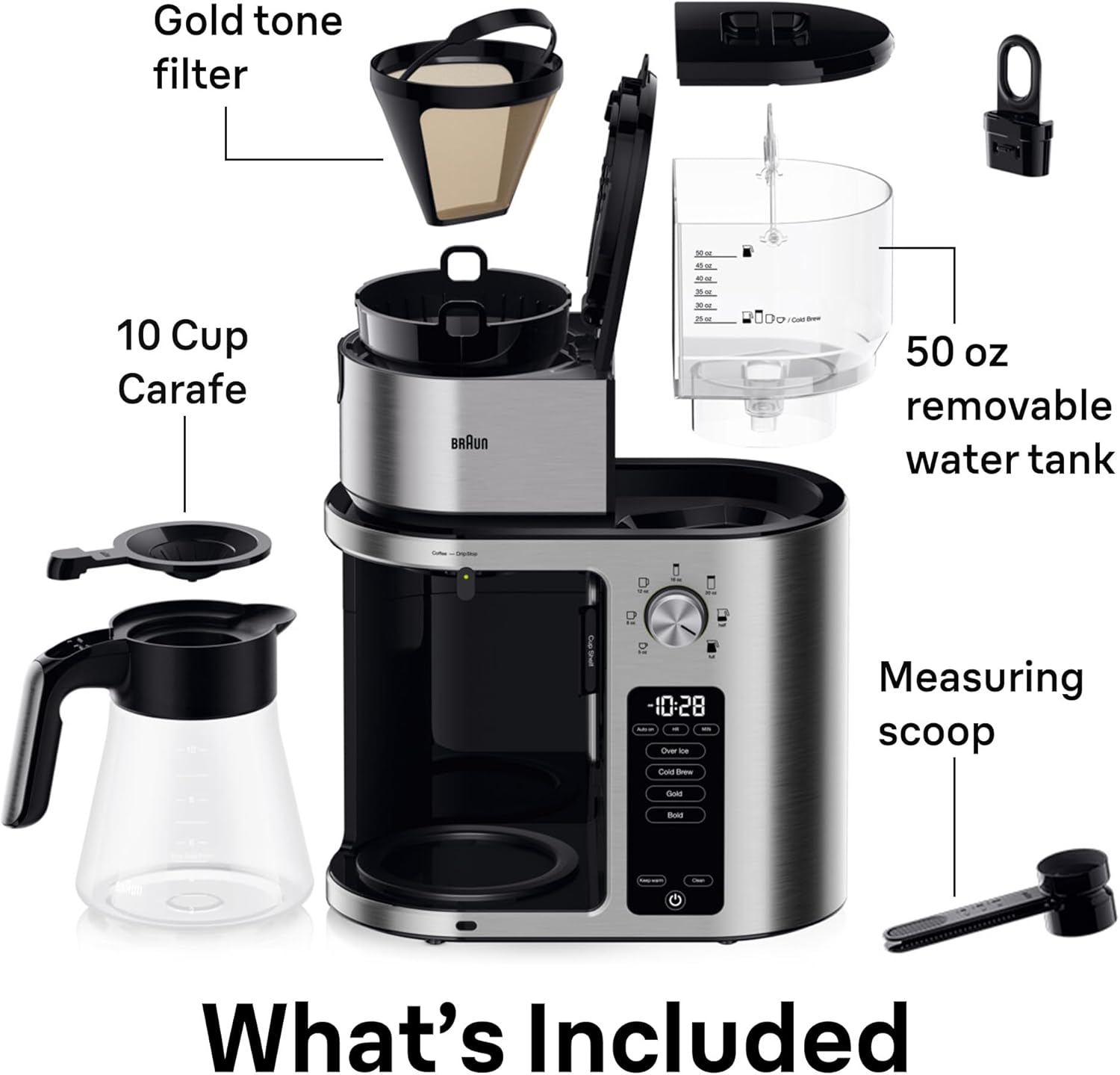 Braun MultiServe Plus 10-Cup Drip Coffee Maker - Hot & Cold Multi-Serve Brewer with Programmable Timer and Auto Start, Over Ice Function, Stainless Steel & Pod-Free Design, KF9270SI5 Braun MultiServe Plus 10-Cup Drip Coffee Maker - Hot & Cold Multi-Serve Brewer with Programmable Timer and Auto Start, Over Ice Function, Stainless Steel & Pod-Free Design, KF9270SI