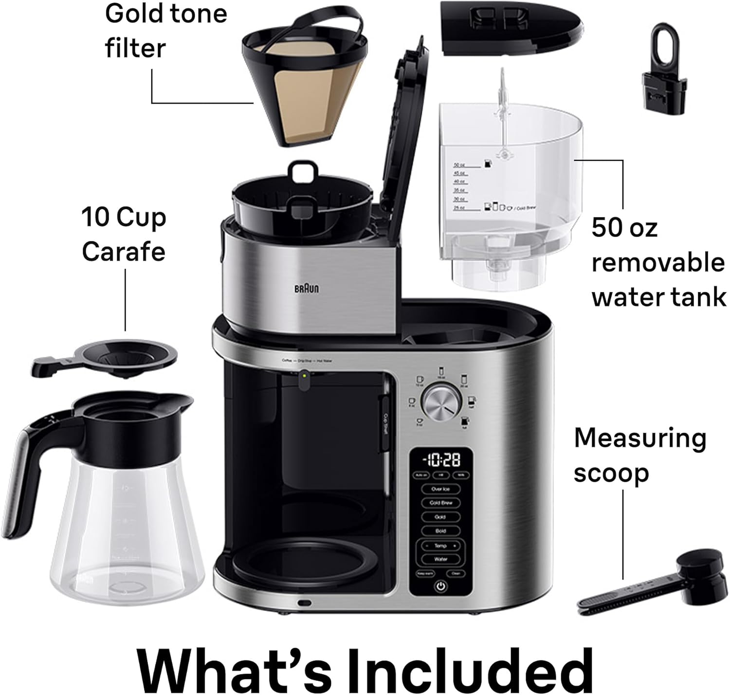 Braun MultiServe Plus 10-Cup Drip Coffee Maker - Hot & Cold Multi-Serve Brewer with Timer and Auto Start, Hot Water Dispenser, Over Ice Function, Stainless Steel & Pod-Free Design, KF9370SI0 Braun MultiServe Plus 10-Cup Drip Coffee Maker - Hot & Cold Multi-Serve Brewer with Timer and Auto Start, Hot Water Dispenser, Over Ice Function, Stainless Steel & Pod-Free Design, KF9370SI