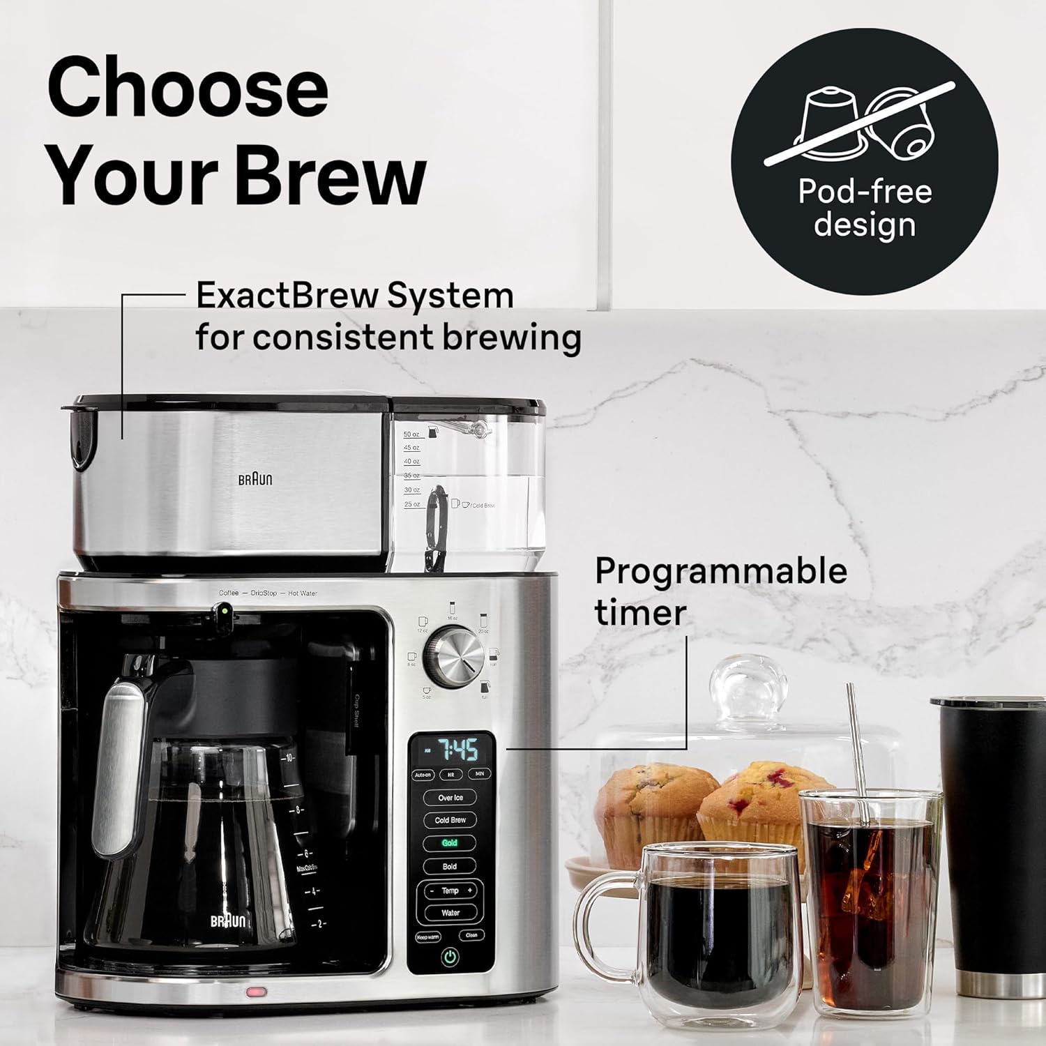 Braun MultiServe Plus 10-Cup Drip Coffee Maker - Hot & Cold Multi-Serve Brewer with Timer and Auto Start, Hot Water Dispenser, Over Ice Function, Stainless Steel & Pod-Free Design, KF9370SI9 Braun MultiServe Plus 10-Cup Drip Coffee Maker - Hot & Cold Multi-Serve Brewer with Timer and Auto Start, Hot Water Dispenser, Over Ice Function, Stainless Steel & Pod-Free Design, KF9370SI