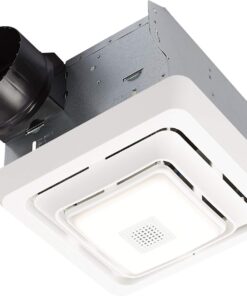 Broan-NuTone SPK80L Bluetooth Speaker Ventilation Fan with LED Light, 80 CFM, 2.5 Sones, White