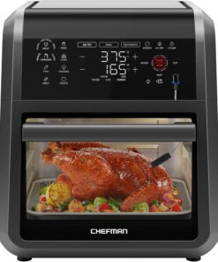 CHEFMAN ExacTemp™ 12 Quart 5-in-1 Air Fryer with Integrated Smart Cooking Thermometer, 28 Touchscreen Presets, Rotisserie, Dehydrator, Bake, XL Convection Oven with Auto Shutoff, Black