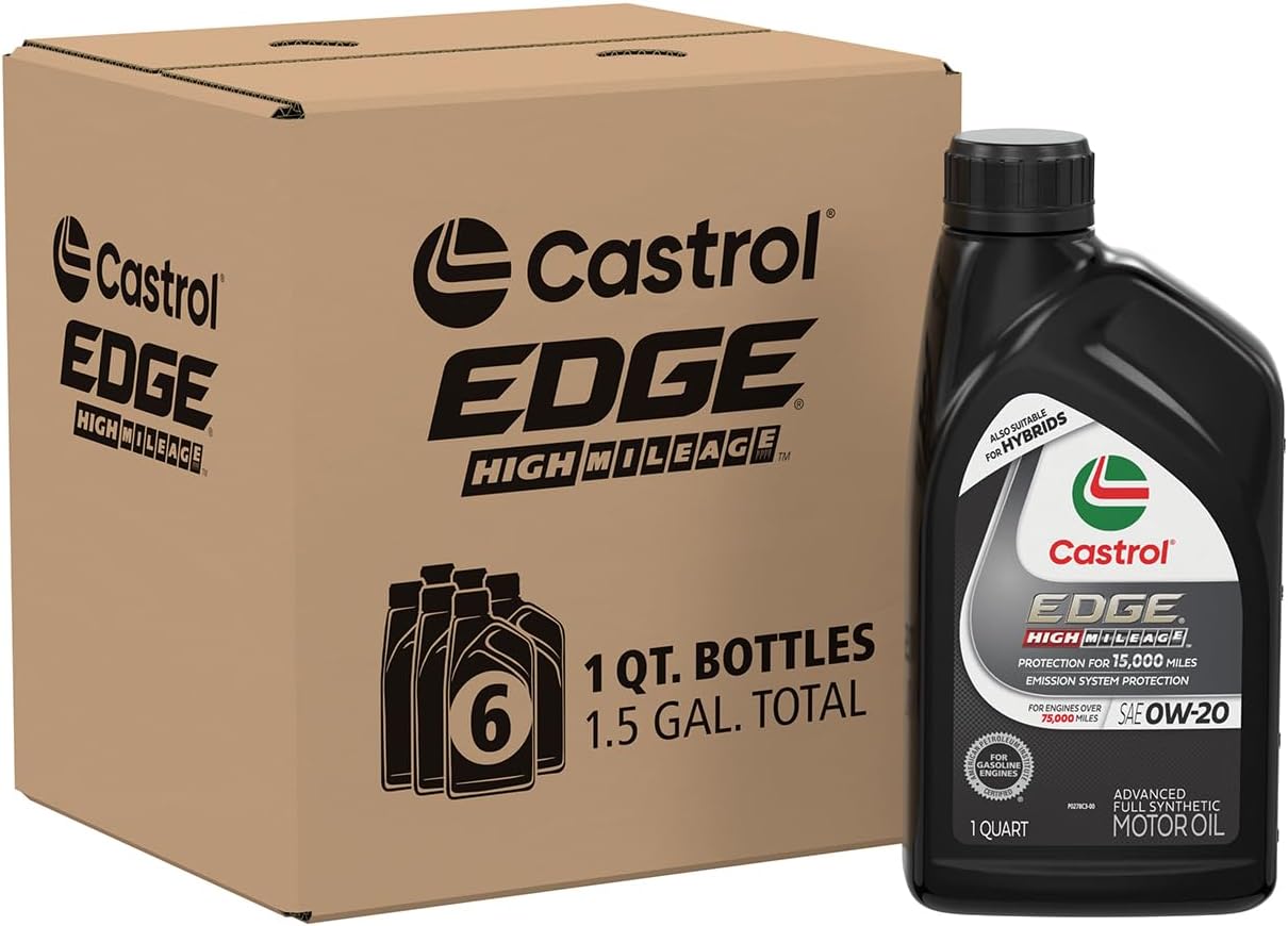 Castrol EDGE High Mileage 0W-20 Advanced Full Synthetic Motor Oil, 1 Quart, Pack of 6 Castrol EDGE High Mileage 0W-20 Advanced Full Synthetic Motor Oil, 1 Quart, Pack of 6
