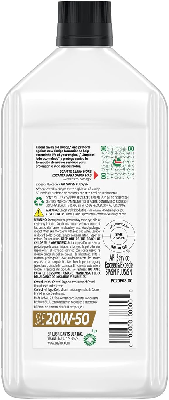 Castrol GTX 20W-50 Conventional Motor Oil, 1 Quart, Pack of 63 Castrol GTX 20W-50 Conventional Motor Oil, 1 Quart, Pack of 6